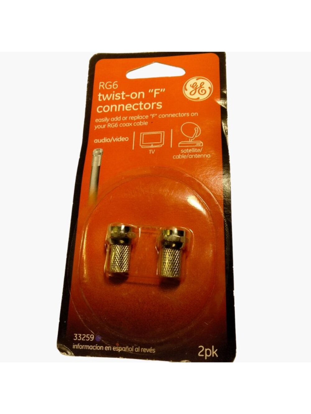 GE RG6 Twist on F Connector Coax Cable Audio Video TV Satellite Antenna 2pk